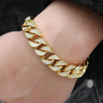Miami Curb Cuban Chain Bracelet For Men Gold - Image 4