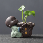 Ceramic Tea Pet Ornaments Small Buddha Statue Monk Figurine Desktop Flower Pot Hydroponic Plant Decoration Tea  Accessories - Image 3