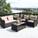 Costway 8PCS Outdoor Rattan Furniture Set Cushioned Sofa Armrest Table - Image 3