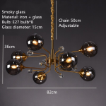 Smoky Gray Transparent Glass Chandelier Height Adjustable E27 LED Bulb Gold Metal Lighting Fixtures For Home Foyer Dinning Room - Image 17