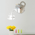 3D DIY Teapot Shape Wall Clock Acrylic Mirror Clock Modern Kitchen Home Decor Wall Sticker Hollow Digital Clock - Image 4