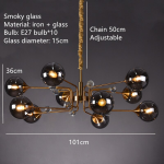 Smoky Gray Transparent Glass Chandelier Height Adjustable E27 LED Bulb Gold Metal Lighting Fixtures For Home Foyer Dinning Room - Image 14