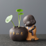 Ceramic Tea Pet Ornaments Small Buddha Statue Monk Figurine Desktop Flower Pot Hydroponic Plant Decoration Tea  Accessories - Image 12