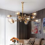 Smoky Gray Transparent Glass Chandelier Height Adjustable E27 LED Bulb Gold Metal Lighting Fixtures For Home Foyer Dinning Room - Image 4