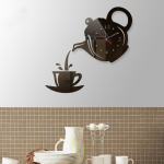 3D DIY Teapot Shape Wall Clock Acrylic Mirror Clock Modern Kitchen Home Decor Wall Sticker Hollow Digital Clock - Image 5