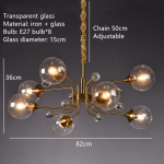 Smoky Gray Transparent Glass Chandelier Height Adjustable E27 LED Bulb Gold Metal Lighting Fixtures For Home Foyer Dinning Room - Image 15