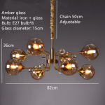 Smoky Gray Transparent Glass Chandelier Height Adjustable E27 LED Bulb Gold Metal Lighting Fixtures For Home Foyer Dinning Room - Image 13