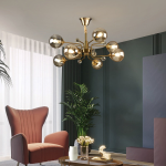 Smoky Gray Transparent Glass Chandelier Height Adjustable E27 LED Bulb Gold Metal Lighting Fixtures For Home Foyer Dinning Room - Image 5