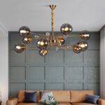 Smoky Gray Transparent Glass Chandelier Height Adjustable E27 LED Bulb Gold Metal Lighting Fixtures For Home Foyer Dinning Room - Image 3