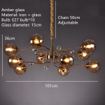 Smoky Gray Transparent Glass Chandelier Height Adjustable E27 LED Bulb Gold Metal Lighting Fixtures For Home Foyer Dinning Room - Image 11