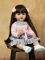 Realistic Full Silicone Body 55 CM 22 Inch Brown Long Hair Lifelike Reborn Baby Girl Doll Toy Princess Toddler Bebe - Image 13