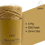 2 Pack ARHI 500FT Natural Jute Twine Rope 2mm 3Ply for Gardening & Packing Craft - Image 2