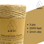 ARHI 2000FT Natural Jute Twine Rope 2mm 3Ply for Gardening & Packing Craft USA - Image 2