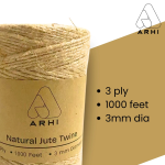 ARHI 1000FT Natural Jute Twine Rope 3mm 3Ply for Gardening & Packing Craft USA - Image 3